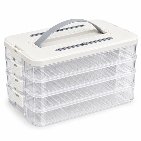 Storvive 4-Layer Food Storage Containers with Lids, Stackable Dumpling Cookie Storage Box, White