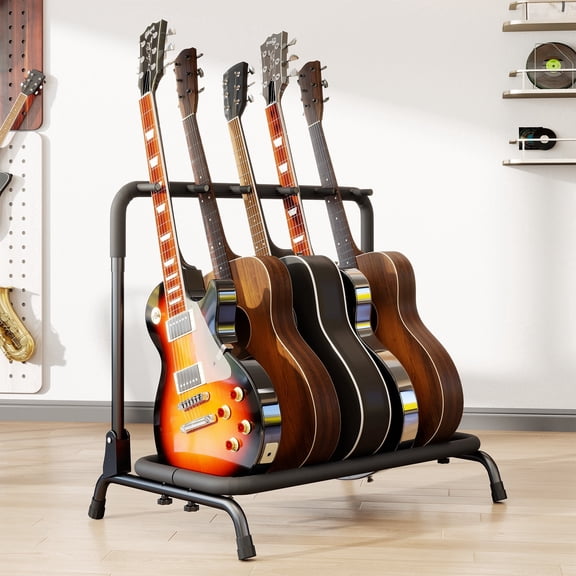 Storvive5-Guitar Stand Rack, Foldable Multi Guitar Display Holder, Portable Instrument Organizer with Soft Foam Padding Protection for Home Stage,Studio, Black