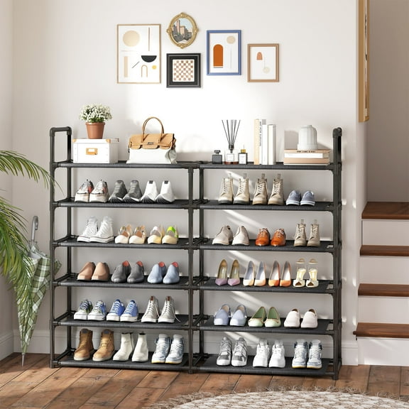 Storvive 6 Tier Shoe Rack, Sturdy Shoe Organizer, Metal Non-Woven Fabric Shoe Shelf, Holds up to 32 Pairs for Entryway, Closet and Bedroom