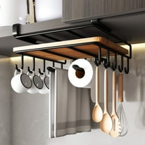 Storvive Kitchen Organizer Rack, Carbon Steel Hanging Storage with Hooks for Utensils, Towels & Cookware, Black