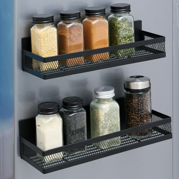 Storvive Magnetic Spice Rack, Refrigerator Organizer, 2 Pack Metal Magnetic Shelf for Kitchen