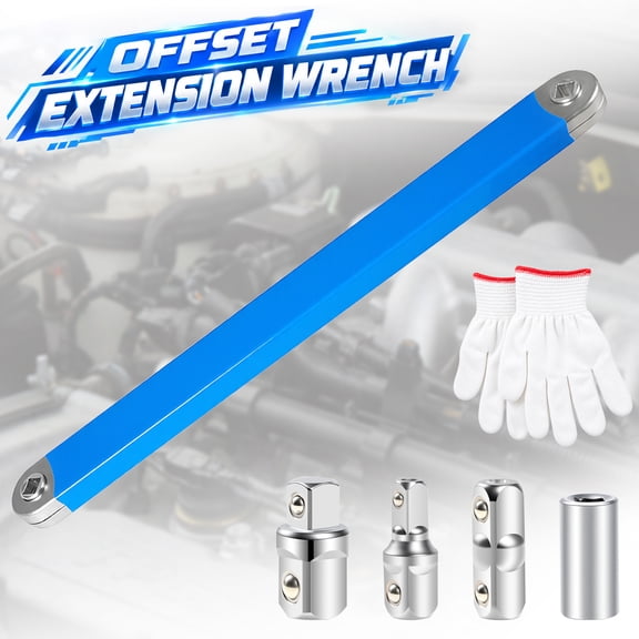 Storvive Offset Extension Wrench, Swing Ratchet Wrench with Adapters, Chain Drive Tight Space Tool for Automotive Repai, Blue