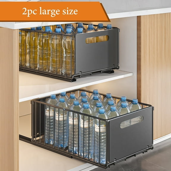 Storvive Tall Height Slide-Out Cabinet Organizer, 2-Pack Rustproof Metal Storage Baskets for Kitchen & Bathroom, No Drill
