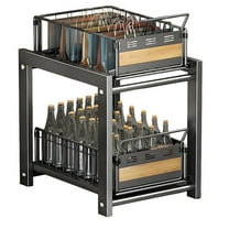 Storvive Under Sink Organizer Storage, 2-Tier Carbon Steel Shelf with 2 Baskets for Kitchen and Bathroom, Black