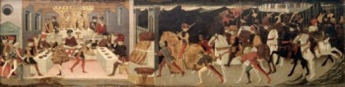 Story Of Alatiel On Horseback and at a Banque Master of Jarves Cassoni (15th C Italian) Museo Civico Correr Venice Italy Canvas Art - Master of Jarves Cassoni (24 x 36)