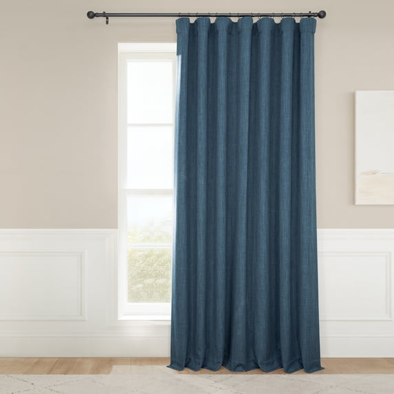 Story Blue Faux Linen Extra Wide Room Darkening Curtain (1 Panel), Story Blue, 100W X 108L