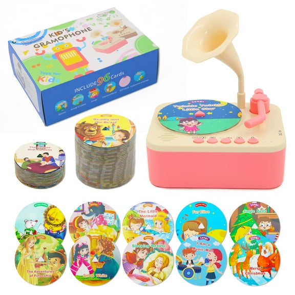 Story Toys & Montessori Musical Toys for Toddlers - Kids Record Player with 96pcs Cards, Educational Sensory Music Player for Ages 2+, Gift for Boys & Girls (Pink)