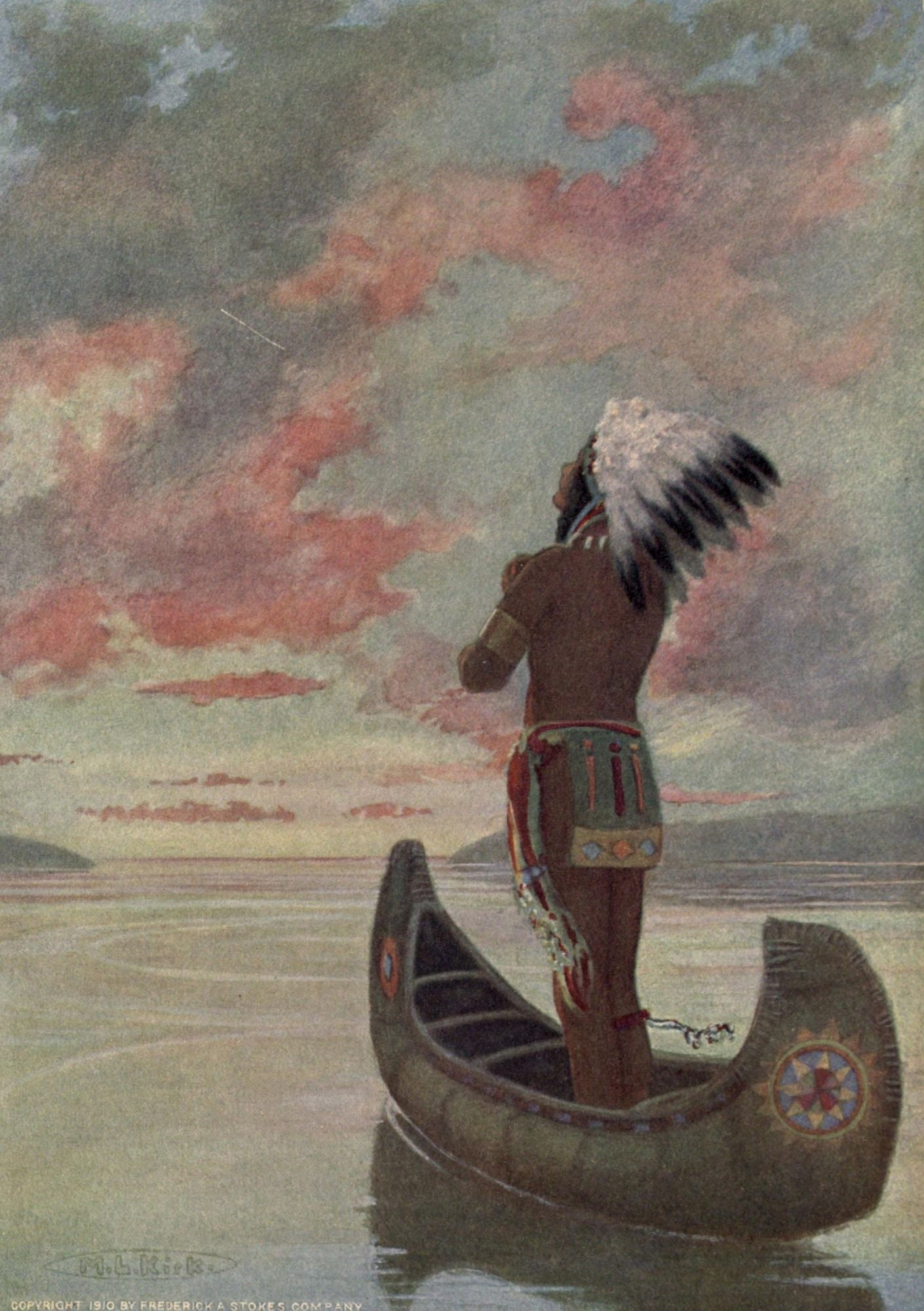 Story of Haiwatha 1910 Haiwatha sailed into the fiery sunset Canvas Art - Maria Kirk (18 x 24)