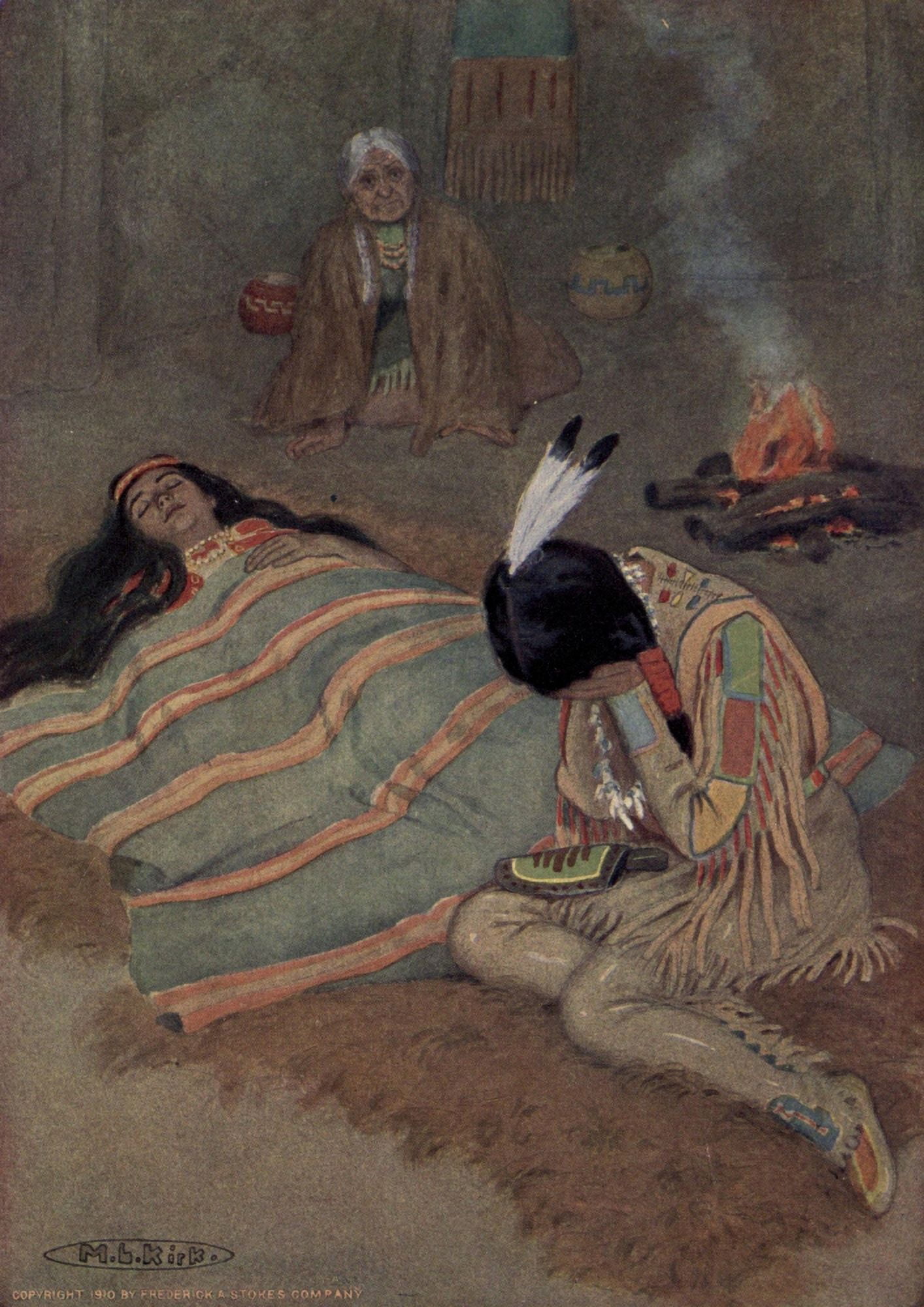 Story of Haiwatha 1910 Seven long days and nights he sat there Canvas Art - Maria Kirk (18 x 24)