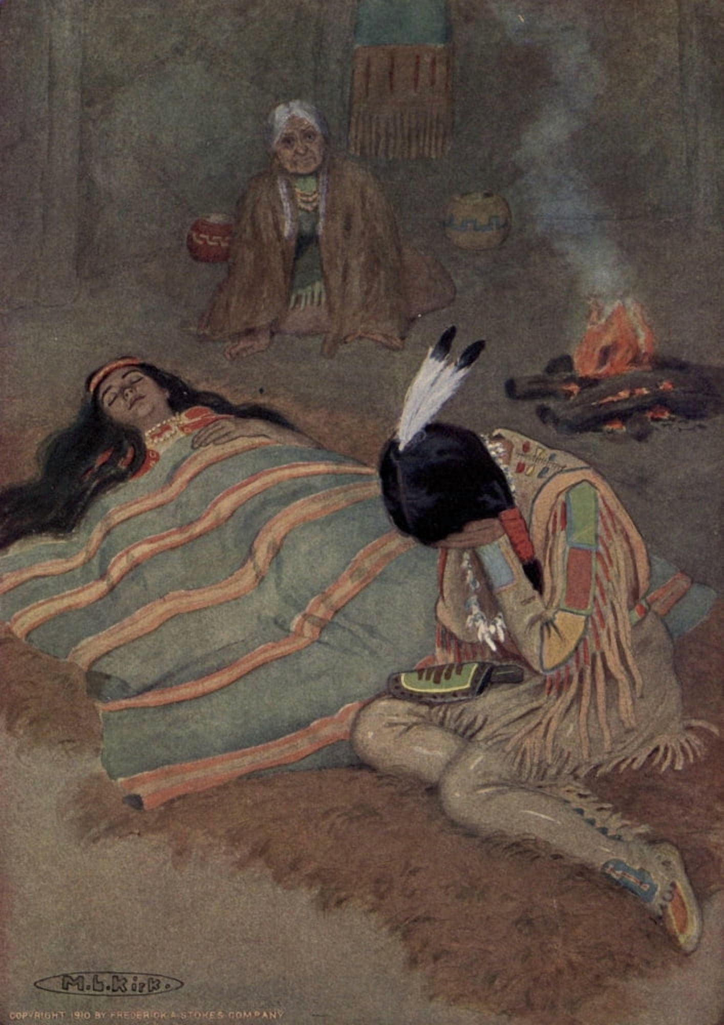 Story of Haiwatha 1910 Seven long days and nights he sat there Canvas Art - Maria Kirk (24 x 36)