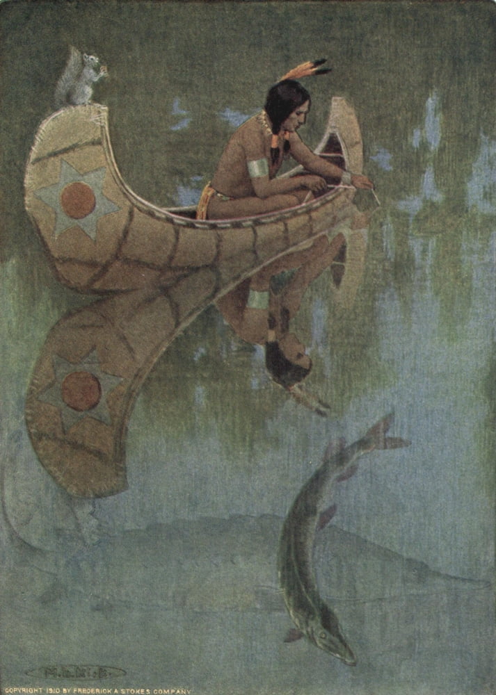 Story of Haiwatha 1910 Take my bait oh king of fishes Canvas Art - Maria Kirk (18 x 24)