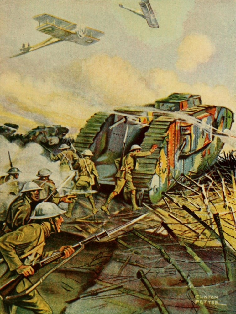 Story of the Great War 1919 Tank moved on German lines Canvas Art - Clinton Pettee (24 x 36)