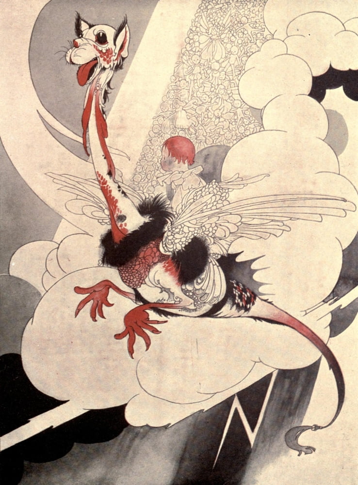 Story of the Weathercock 1907 Baby rides on peal of thunder Canvas Art - Charles Robinson (24 x 36)