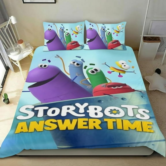 A StoryBots Comforter Set Cartoon 3 Piece Bedding Set Cute Duvet Cover Sets Super Soft Girls Bedding Set Kids Bedroom Gifts,1 Duvet Cover with 2 Pillowcases Twin