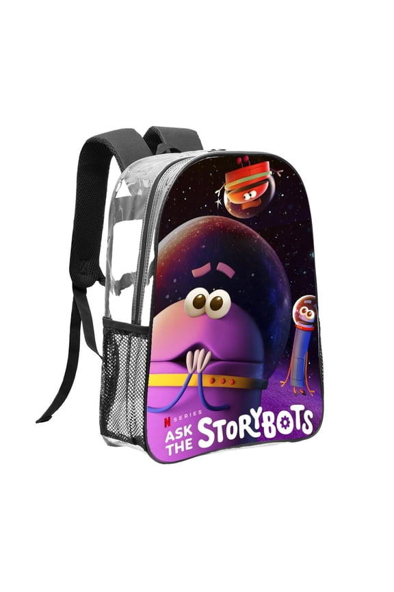 StoryBots-theme Clear Backpack Heavy Duty Transparent Bag See Through Bookbag for Work, Sport, College, Travel12.2X16.9"(31X43cm)