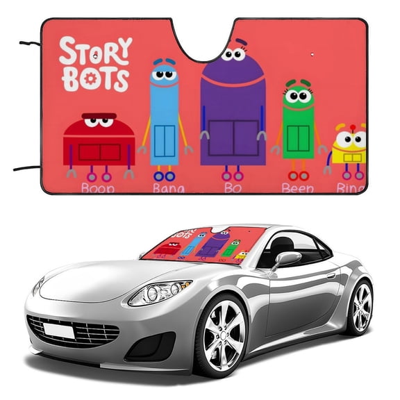 StoryBots-theme Windshield Sun Shade Front Protector Folding Car Sun Visor Blocks Uv Rays Keeps Your Vehicle Cool56in*30in(140cm*76cm)