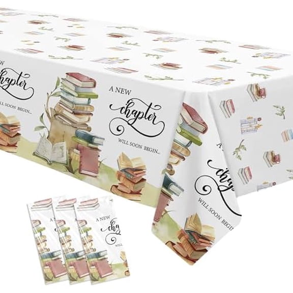 Storybook Baby Shower Decorations Tablecloth - A New Chapter Will Soon Begin Book Theme Party Supplies Table Cover, Library Reading Book Club Decoration Table Cloth - 3Pack (54in x 108in)