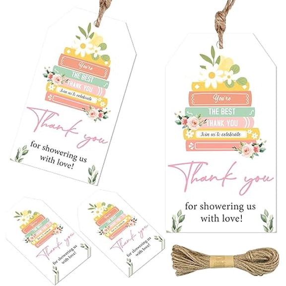 Storybook Birthday Party Decorations, 50Pcs Storybook Theme Thank You Tags First Chapter Gift Tags Floral Book Party Favors for Book Birthday Supplies Greeting Tag Paper