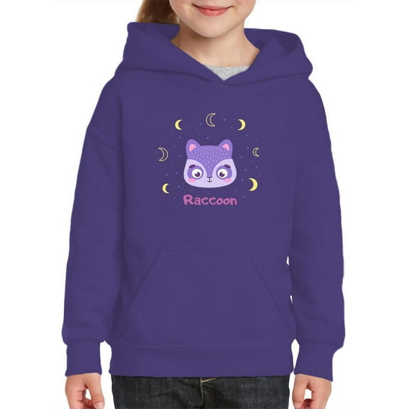 Storybook Racoon Smiling Face Hoodie Juniors -Image by Shutterstock, Medium