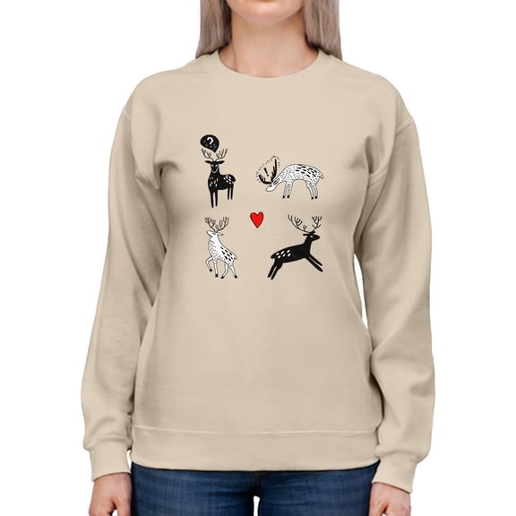 Storybook Style Deers Sweatshirt Women -Image by Shutterstock, Female Medium