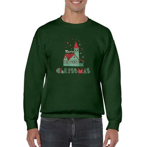 Storybook Style Xmas Cabin Sweatshirt Men -Image by Shutterstock, Male Medium