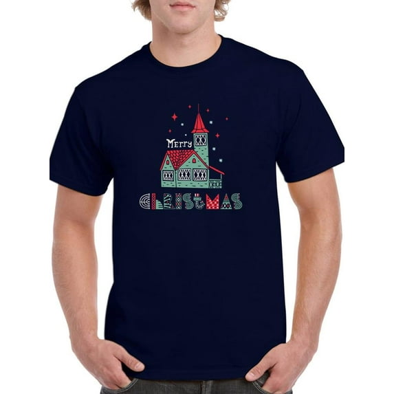 Storybook Style Xmas Cabin T-Shirt Men -Image by Shutterstock, Male 5X-Large