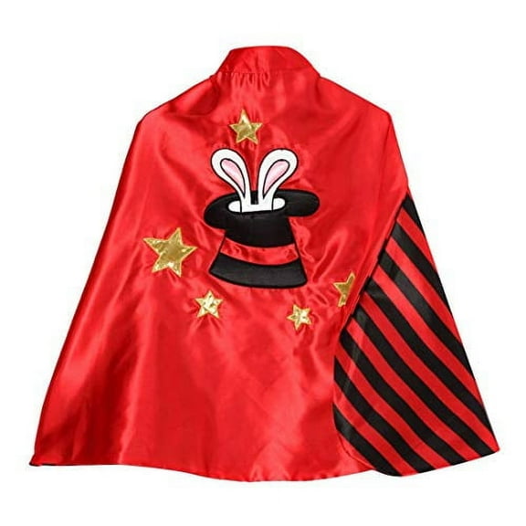 Storybook Wishes Reversible Red and Black Striped Magician Cape with Top Hat Embroidery
