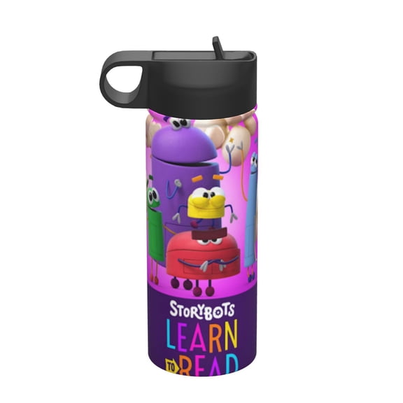 Storybots Kids Insulated Water Bottle With Straw - 18 Oz Stainless Steel Double Wall Vacuum Cup, Leakproof, Bpa Free, Suitable For Boys And Girls