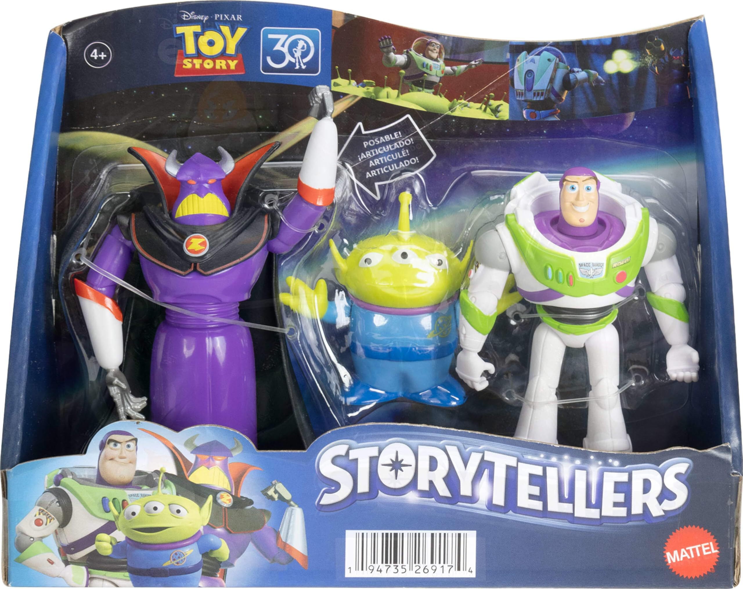 Storytellers Story Intergalactic 3-Pack of Action Figures, 4-Inch Scale Buzz Lightyear, Zurg Alien Posable Toys