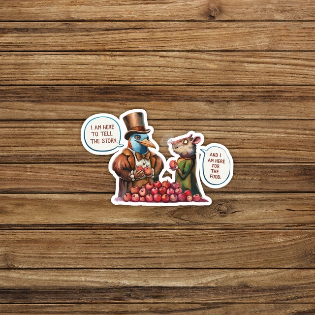 Storytelling Mouse And Food-Loving Rat Sticker - Quirky Anthropomorphic ...