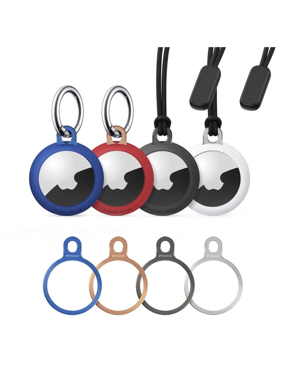 4 Pack AirTag Case Cover with 4 Pack Stainless Steel Keychain, Scratch-Resistant TPU Protective Holder for 2021 AirTag, Loop Secure Key Ring for Keys, Bag, and Pets (Not Include AirTag)