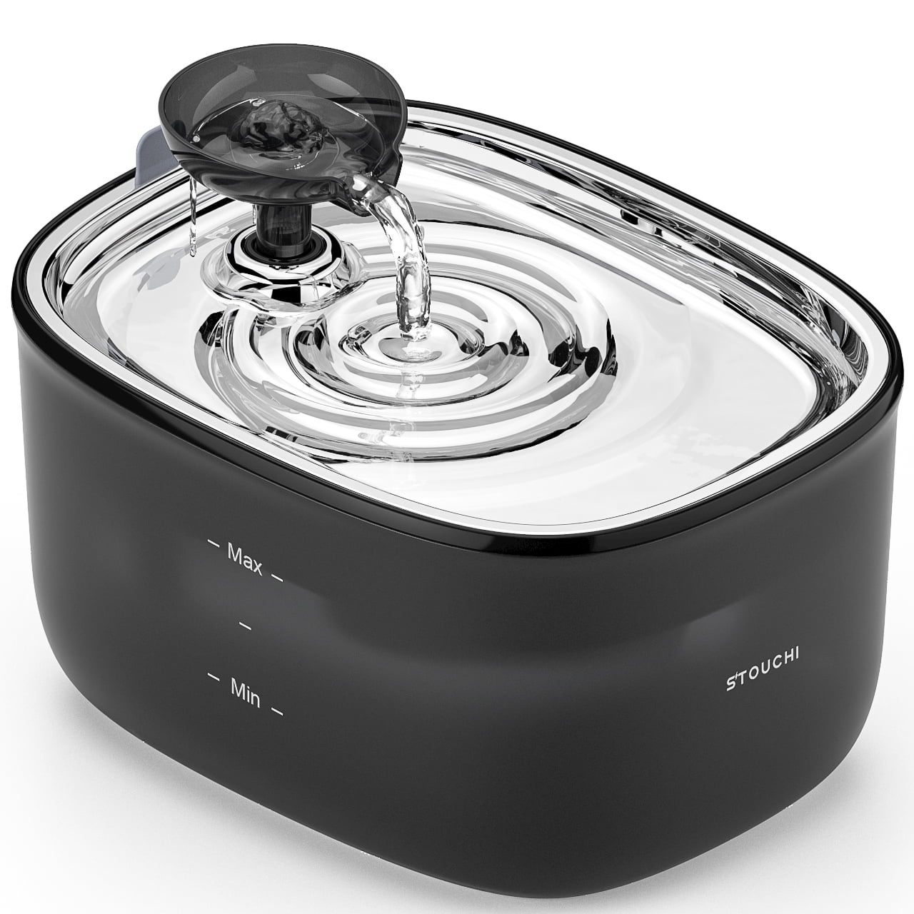 Stouchi Stainless Steel Cat Fountain, Super Quiet 2.5L/84oz Automatic Water Fountain for Cats Dogs, LED Water Level Window, BPA-Free with 2 Filters & Cleaning Brush, Easy to Clean