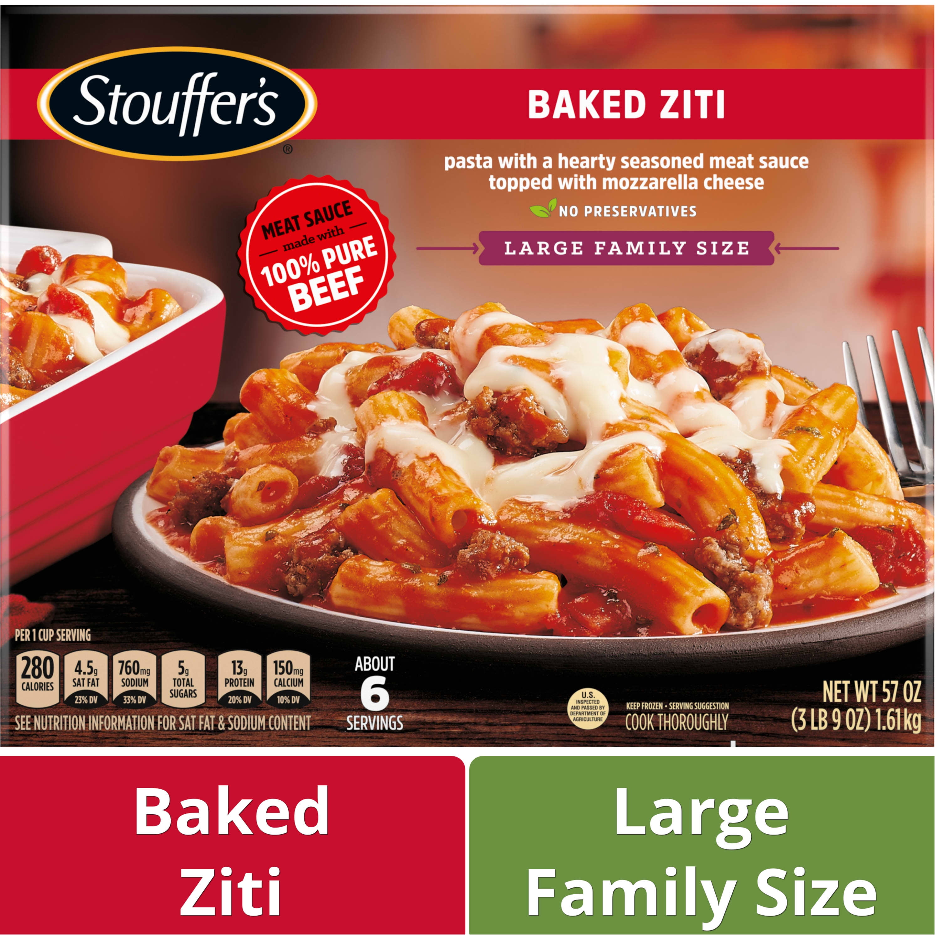 Stouffer's Baked Ziti Large Family Size Frozen Frozen Meal, 57 oz