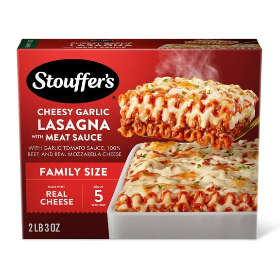 Stouffers Cheesy Garlic Lasagna with Meat Sauce, Family Size Lasagna, Easy Frozen Dinners 35 oz