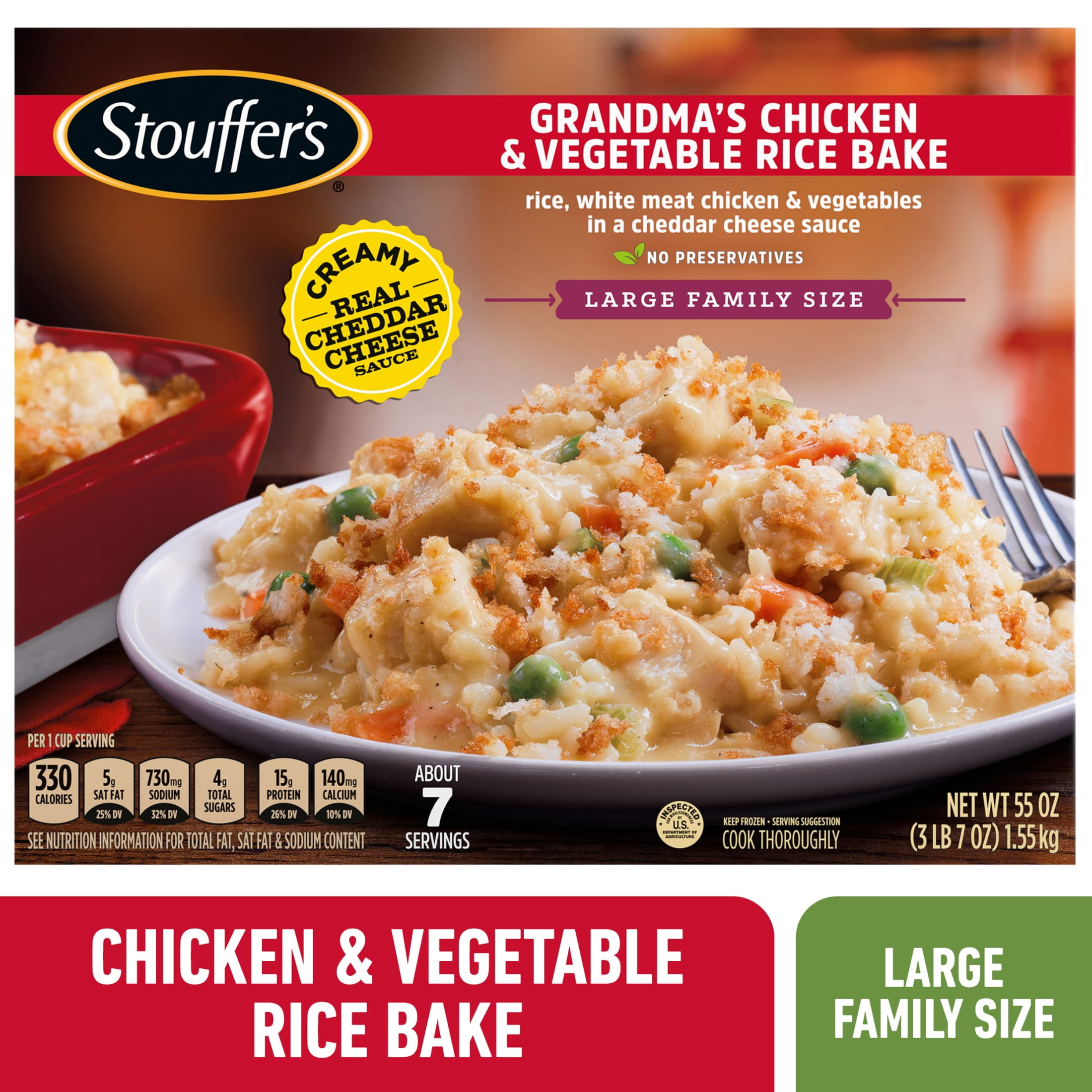 Stouffers Grandmas Chicken and Vegetable Rice Bake, Easy Large Family Size Frozen Meals 55 oz