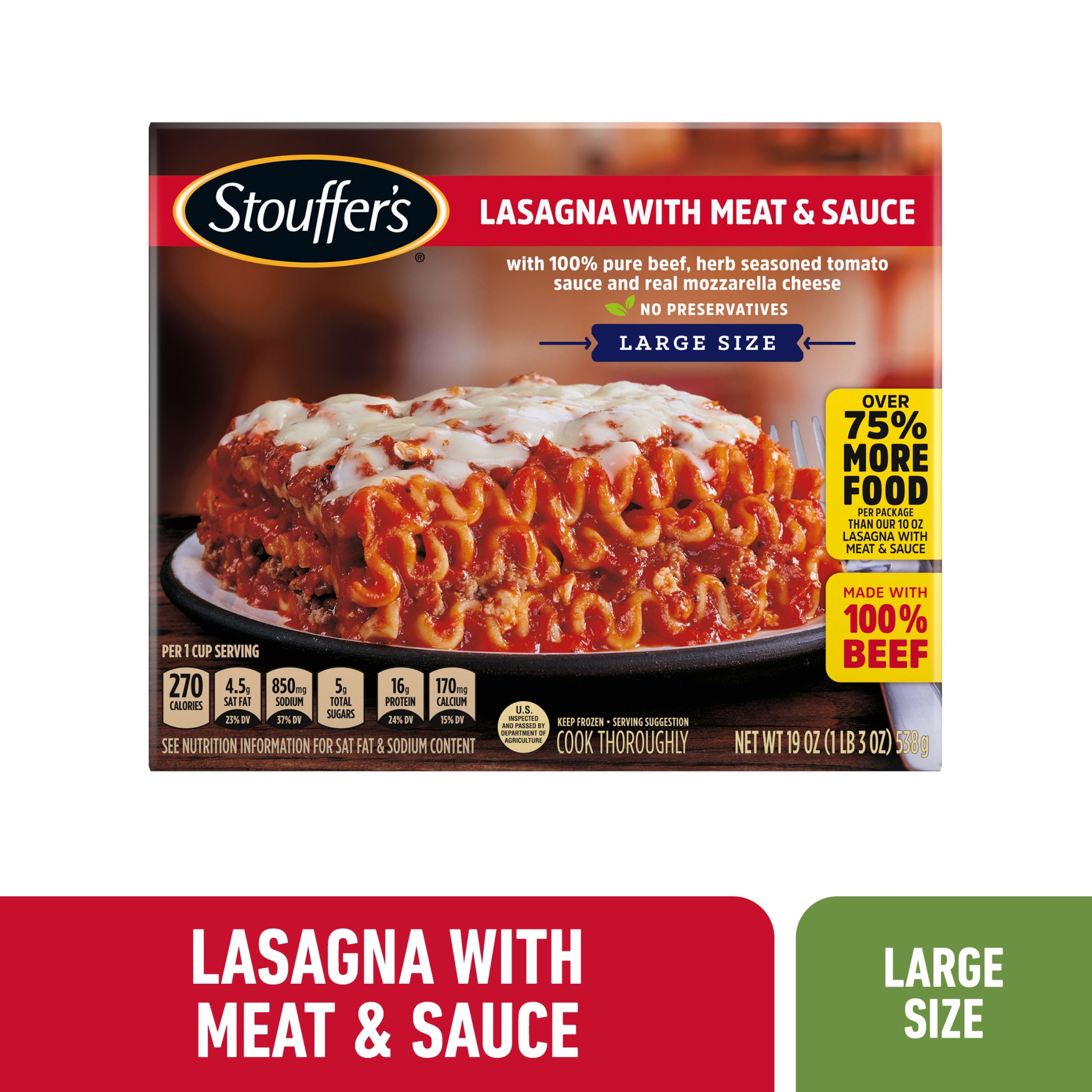 Stouffer's Lasagna with Meat and Sauce Frozen Meal, 19 oz (Frozen)