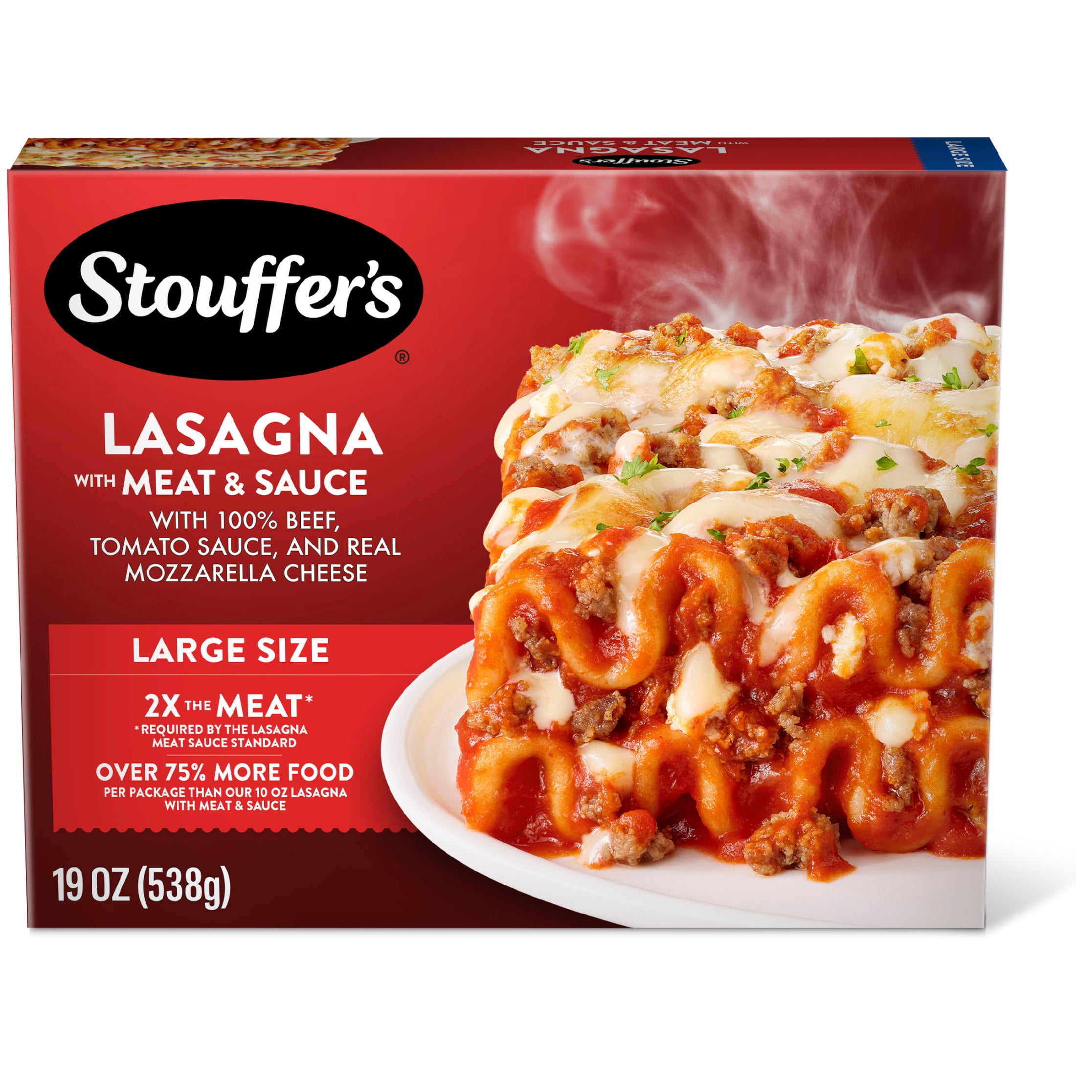 LASAGNA WITH MEAT & SAUCE WITH 100% PURE BEEF, HERB SEASONED TOMATO SAUCE AND REAL MOZZARELLA CHEESE, LASAGNA WITH MEAT & SAUCE