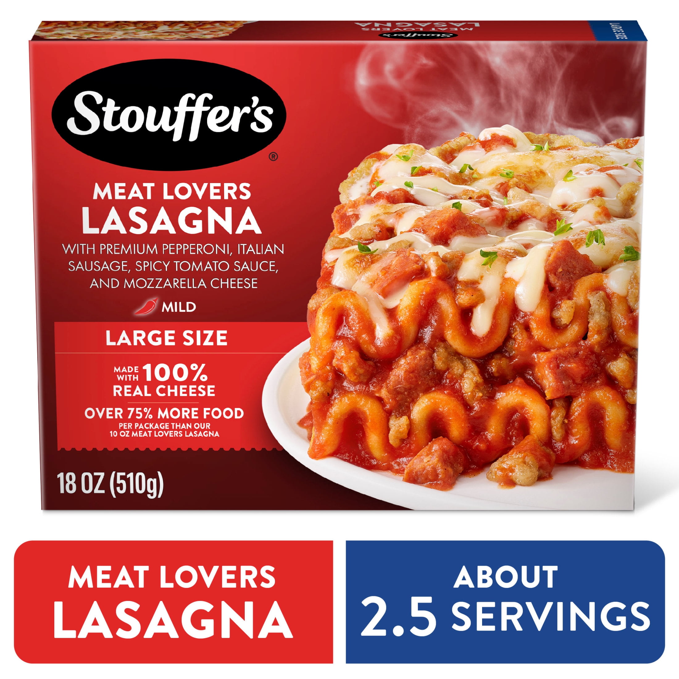 STOUFFER'S Stouffers Meat Lovers Lasagna, Large Size, Oven Ready Lasagna, Easy Frozen Dinners 18 oz