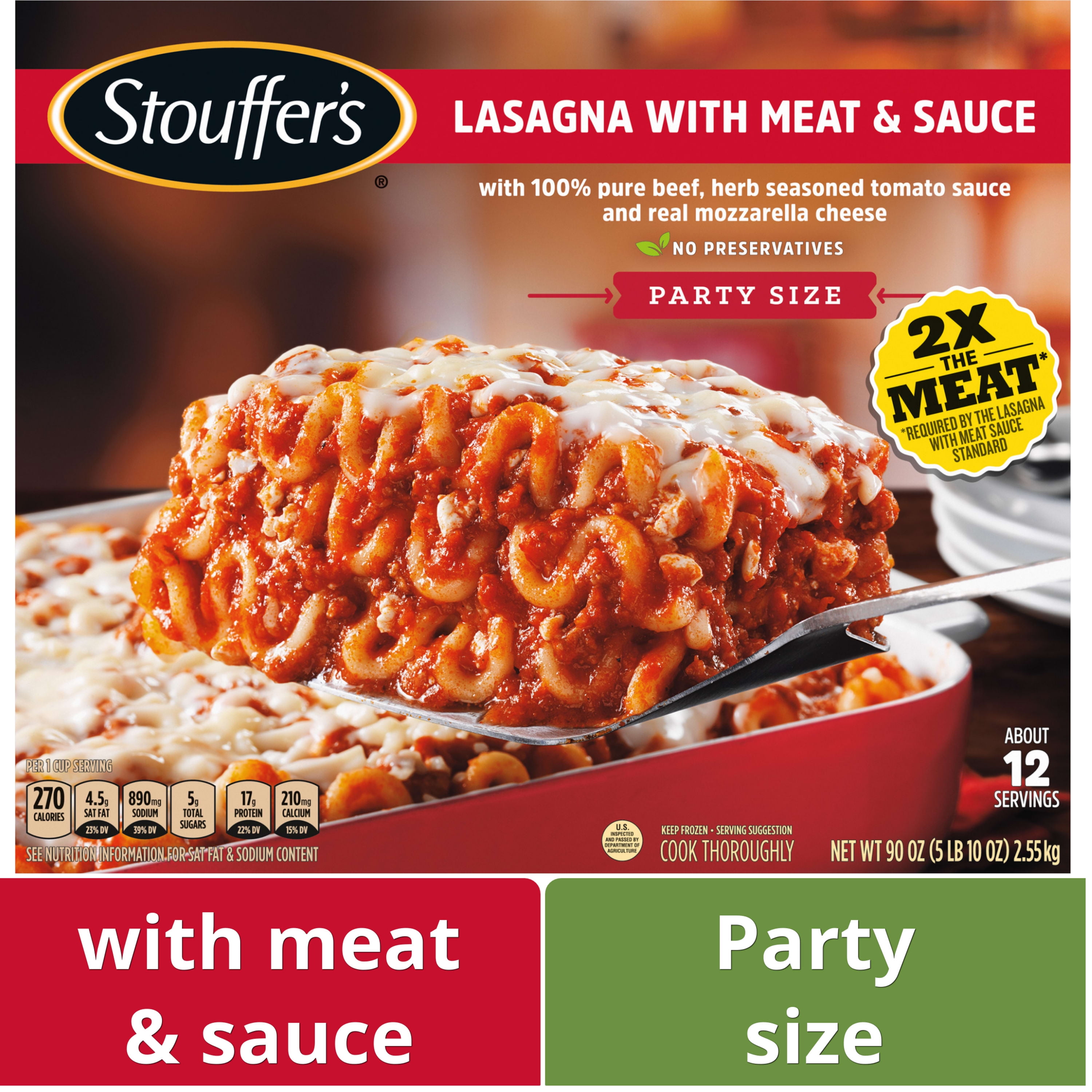 Stouffer's Meat and Sauce Lasagna Party Size Holiday Frozen Meal, 90 oz
