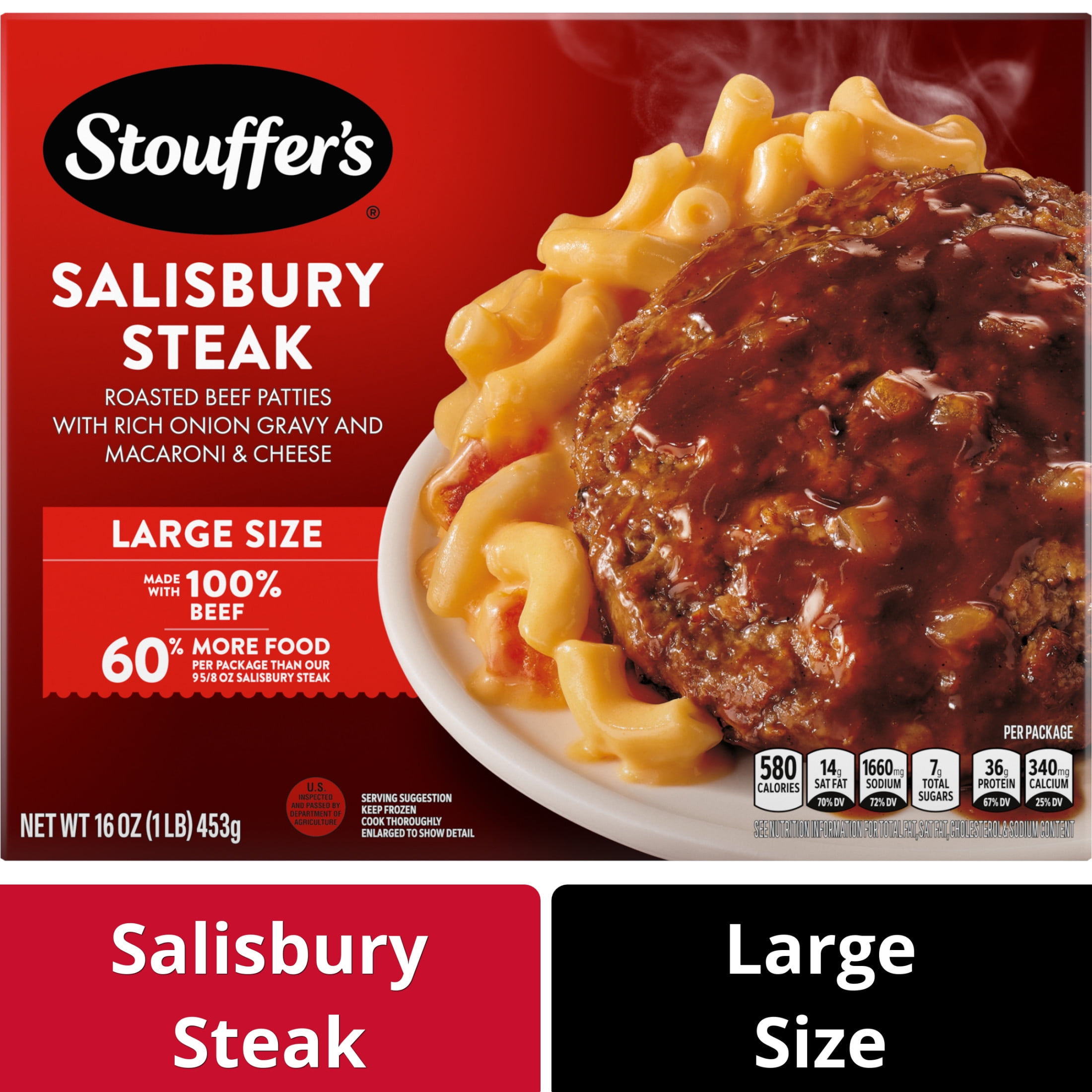 Stouffer's Salisbury Steak Large Size Meal, 16 oz (Frozen) - Walmart.com