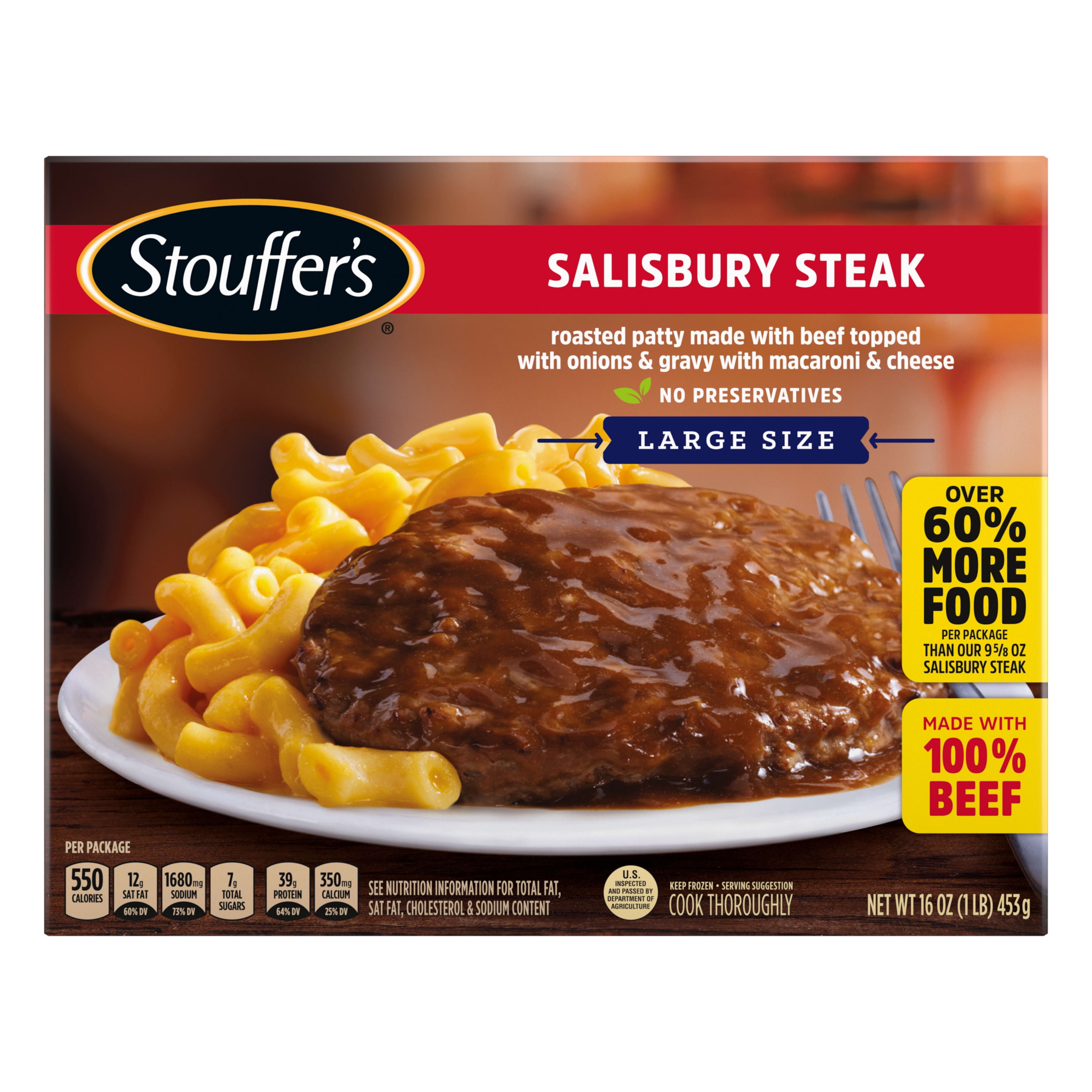 Stouffer's Salisbury Steak Large Size Meal, 16 oz (Frozen) - Walmart.com