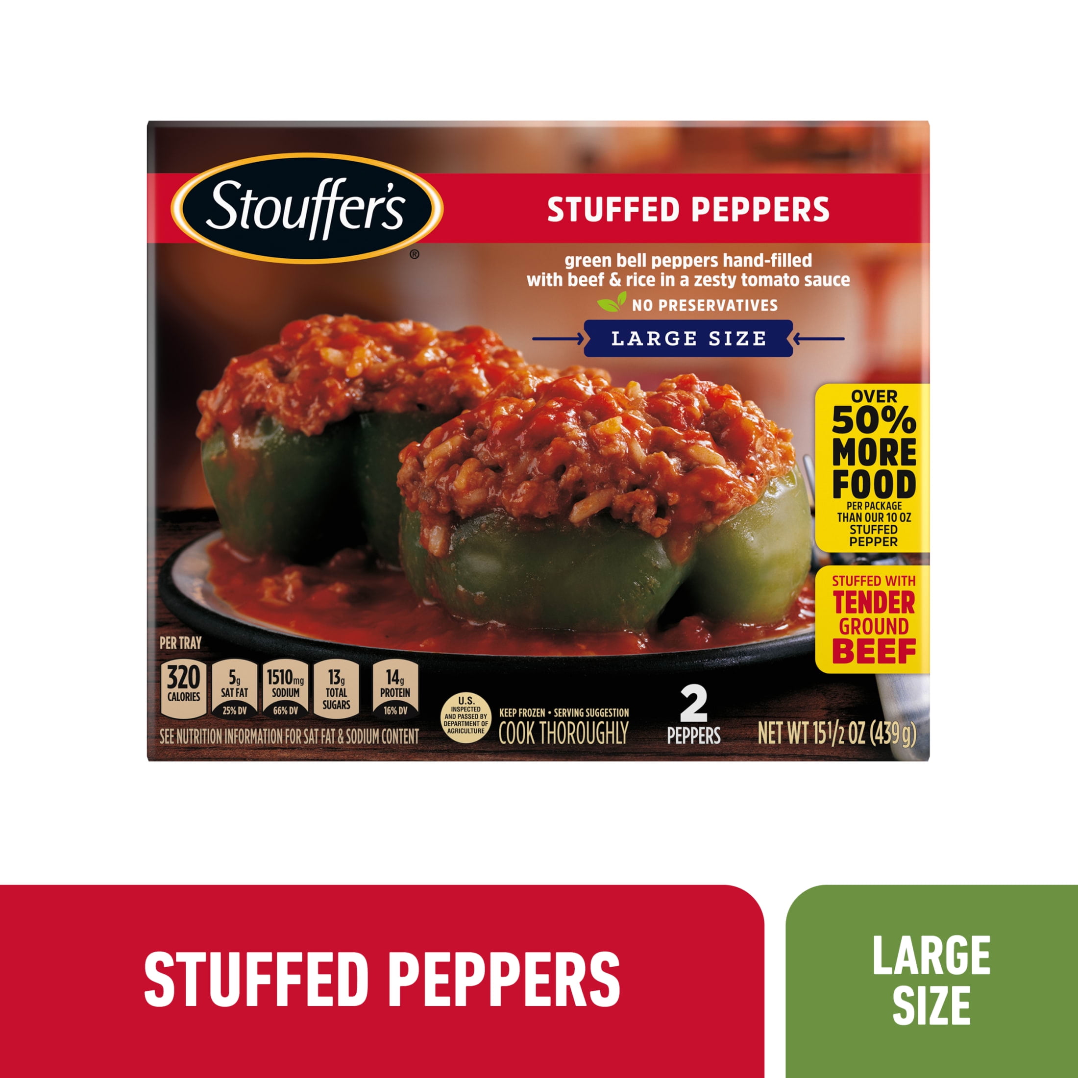 Stouffer's Stuffed Peppers Family Size Ready Dinner Boxed Food Meal, 15.5 oz (Frozen)