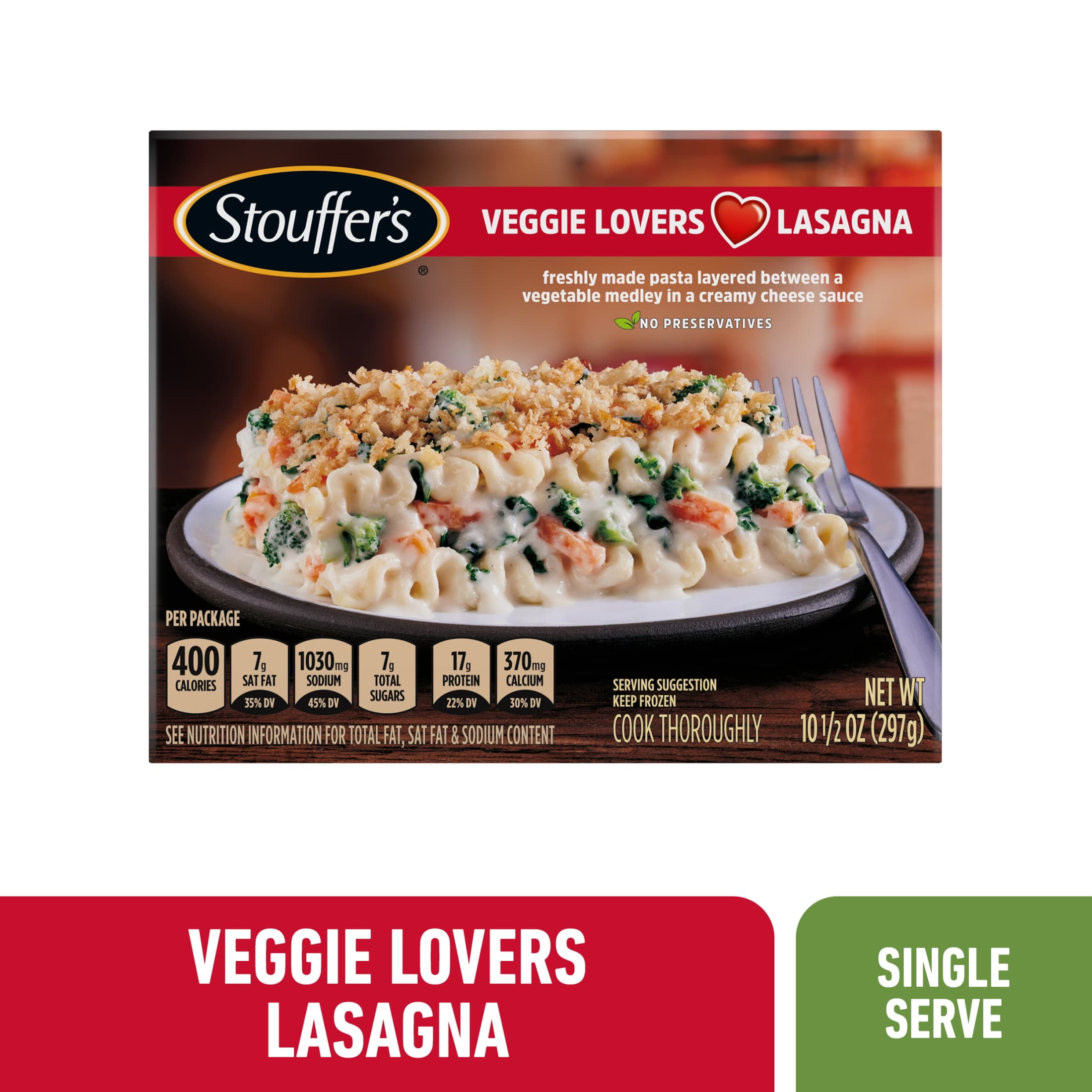 Stouffer's Vegetable Pasta Layered Lasagna Frozen Meal, 10.5 oz (Frozen ...