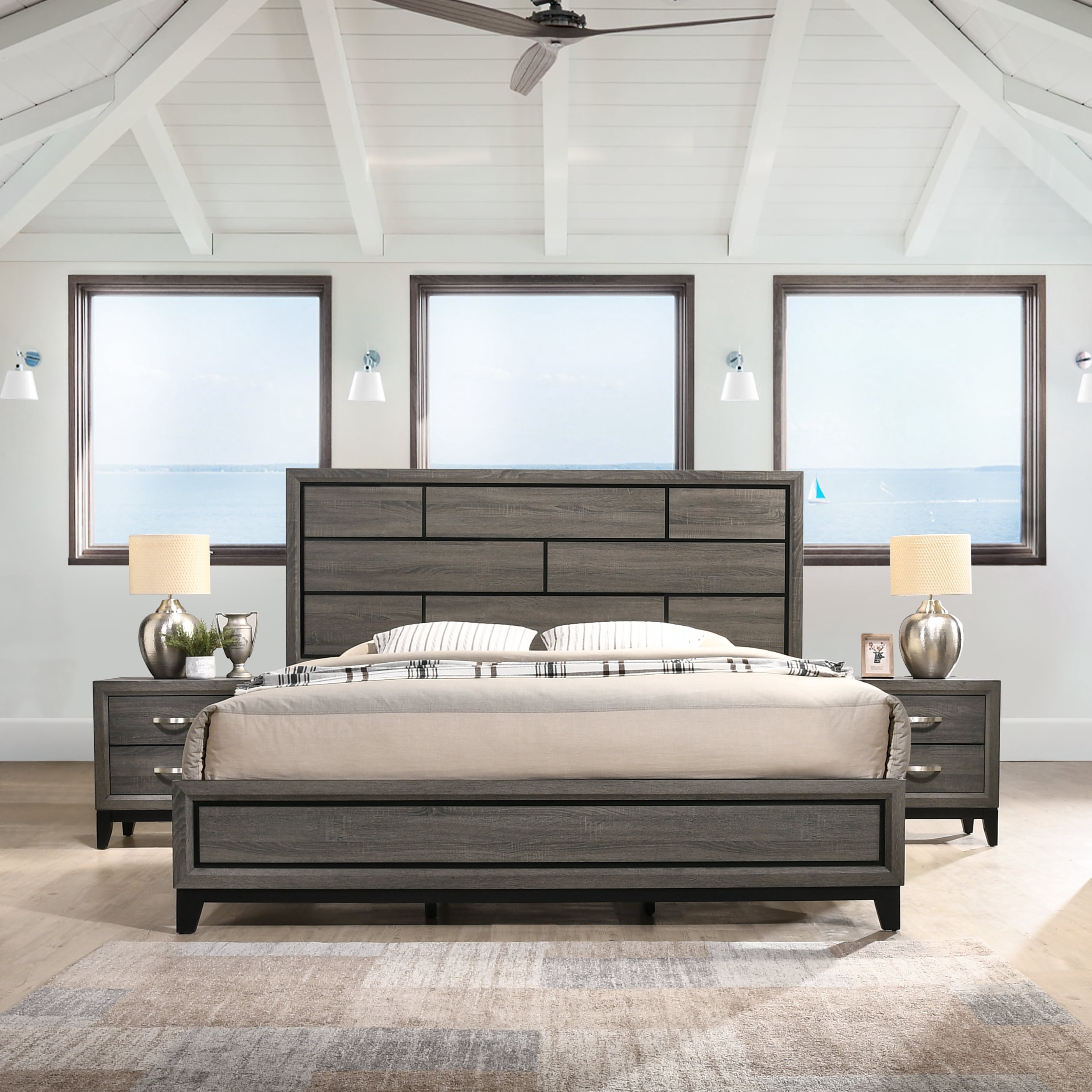 Stout 3-Piece Panel Bedroom Set with King Bed and Two Nightstands, Gray ...
