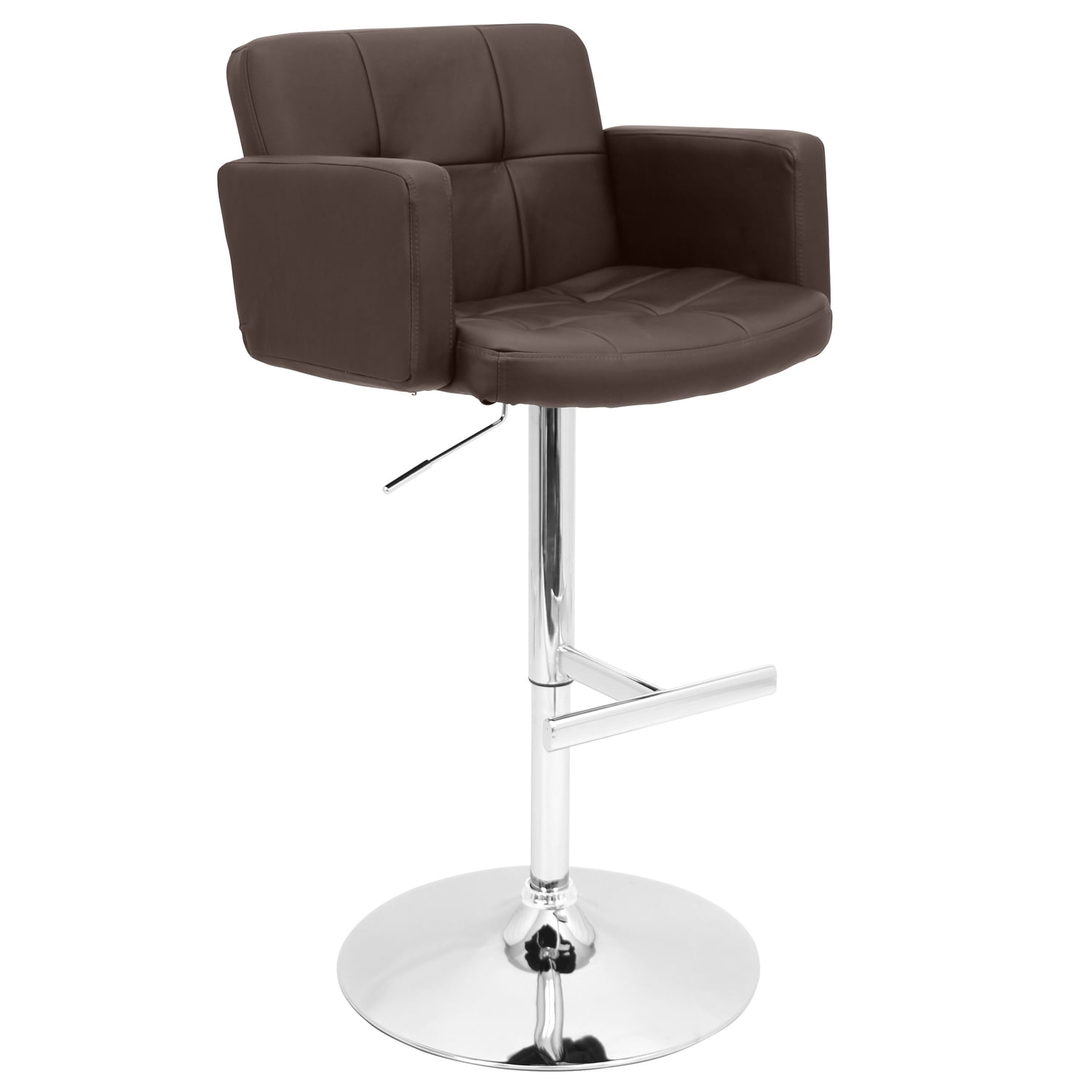 Adjustable Swivel Stout Barstool in Brown Leather and Metal
