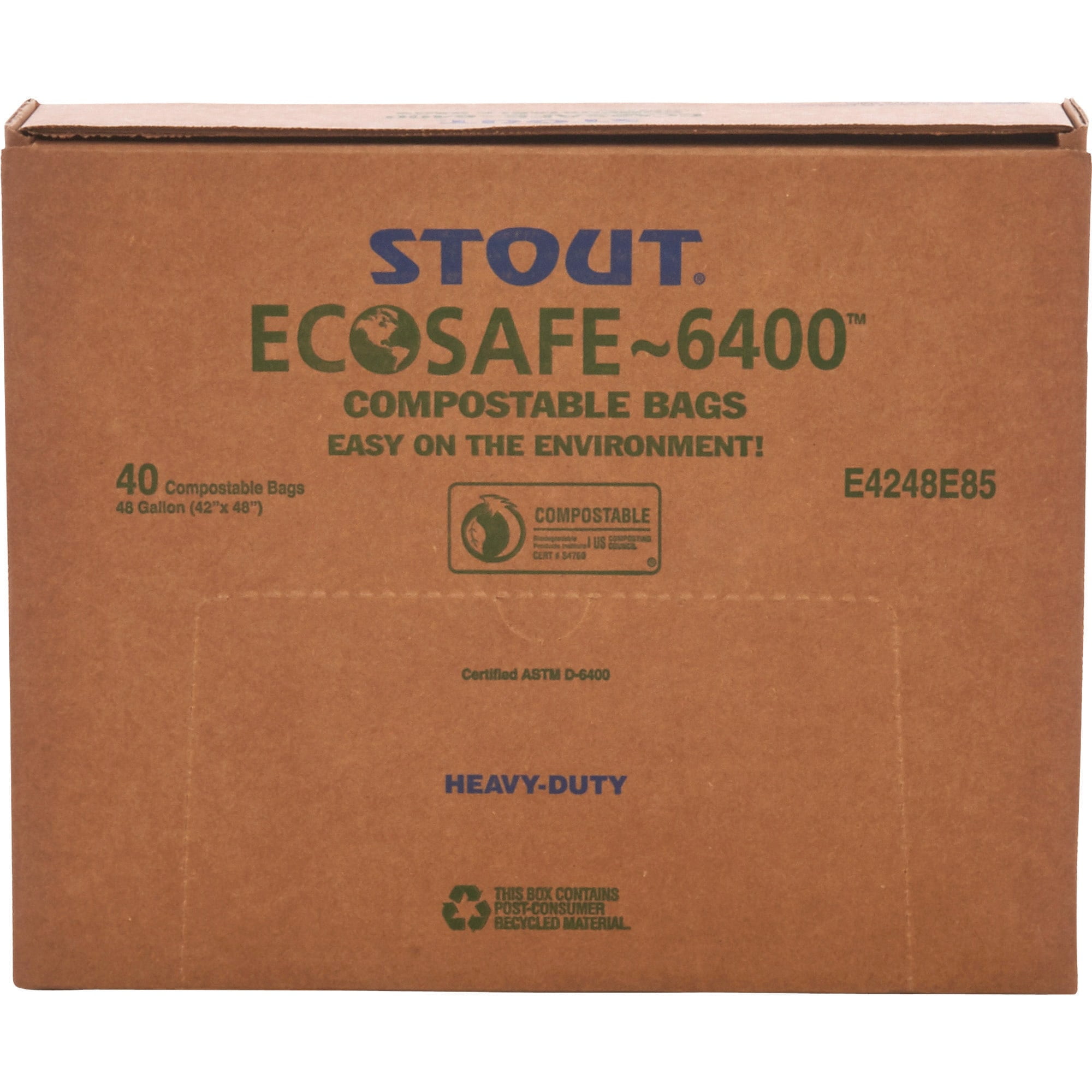 Stout® EcoSafe-6400 Compostable Compost Bags, 0.85-mil, 48 Gallons, 42 ...