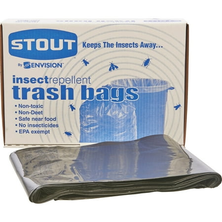 Stout® 33% Recycled Insect Repellent Trash Bags, 55 Gallons, 37" x 52", Black, Box Of 65