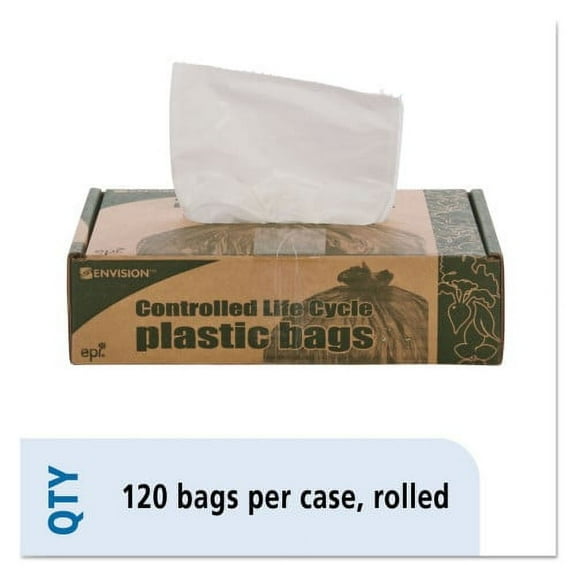 Stout by Envision Controlled Life-Cycle Plastic Trash Bags, 13 gal, 0.7 mil, 24" x 30", White, 120/Box