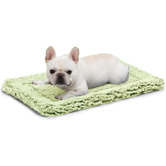 Stoutwool Indestructible Dog Bed - Fluffy Chew Proof Dog Crate Pad - Tough Kennel Pad for Aggressive Chewers - Washable, Ideal for Medium Breeds & Fits 30-Inch Crate - 29"x18", Gleam