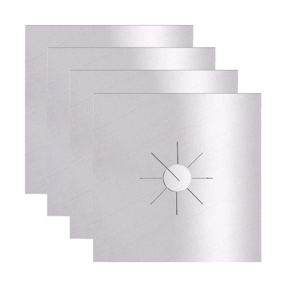 Stove Burner Cover with PTFE Coating - Reusable Non-Stick Heat-Resistant Protector Pad - Cuttable Design - 4 Pack Silver